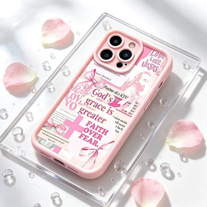 Gods Grace Is Greater Than Fear Pink Phone Case For IPhone X/XS/11/12/13/14/15/16 Pro-Anti-Scratch With Full Camera Protection- Stylish & Durable-Cute Aesthetic Gift For Girls,Women