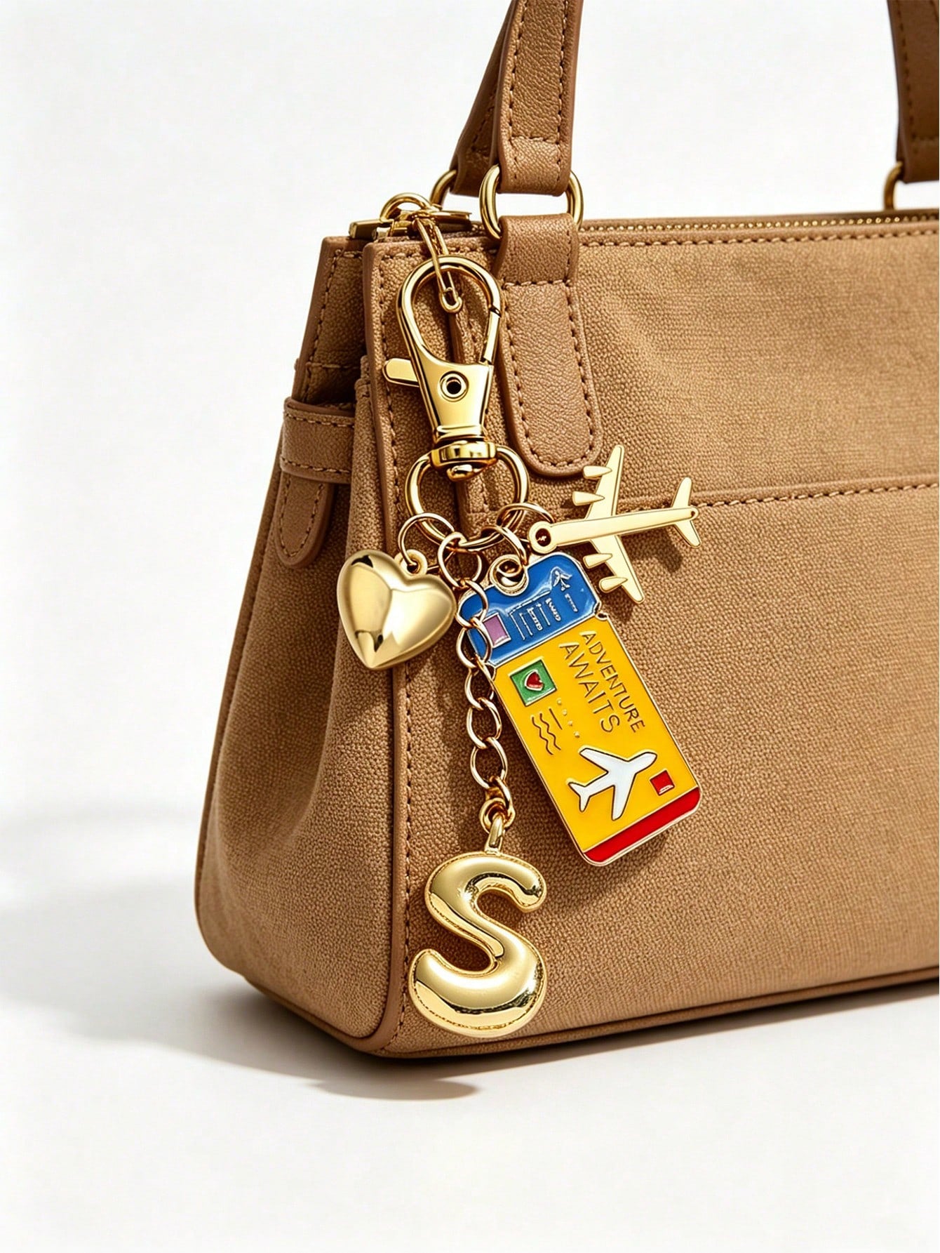 Gold Bubble Letter Personalized Airplane Travel Pendant- Perfect Gift For Pilots And Flight Attendants- Bag Charm- World Traveler Souvenir- Boarding Pass, Personalized Luggage Tag, Bag And Accesso
