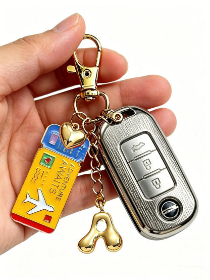 Gold Bubble Letter Personalized Airplane Travel Pendant- Perfect Gift For Pilots And Flight Attendants- Bag Charm- World Traveler Souvenir- Boarding Pass, Personalized Luggage Tag, Bag And Accesso