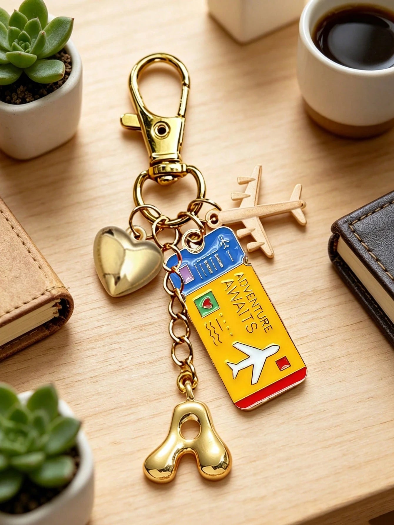 Gold Bubble Letter Personalized Airplane Travel Pendant- Perfect Gift For Pilots And Flight Attendants- Bag Charm- World Traveler Souvenir- Boarding Pass, Personalized Luggage Tag, Bag And Accesso