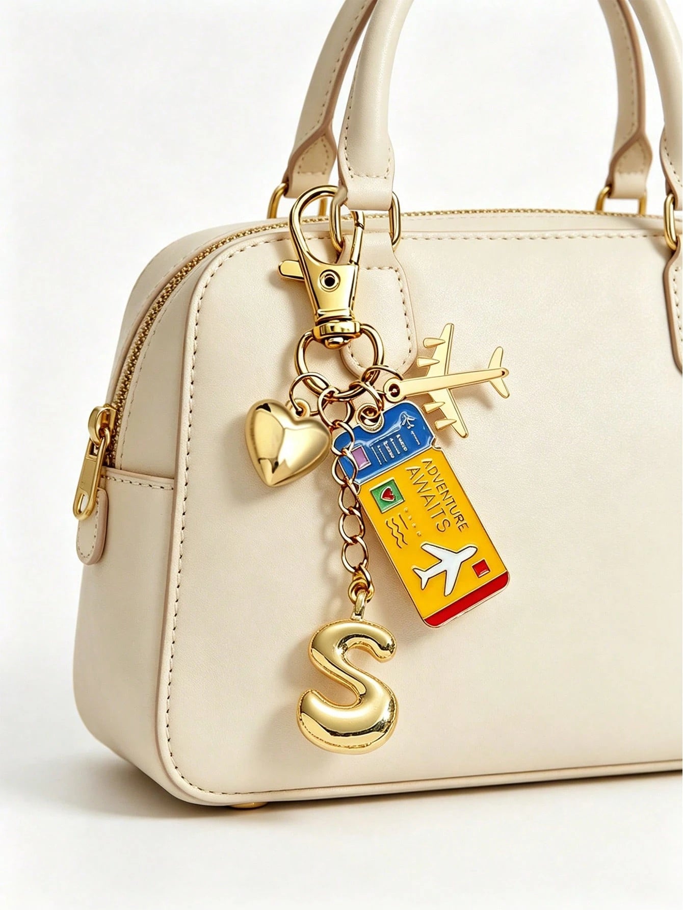 Gold Bubble Letter Personalized Airplane Travel Pendant- Perfect Gift For Pilots And Flight Attendants- Bag Charm- World Traveler Souvenir- Boarding Pass, Personalized Luggage Tag, Bag And Accesso
