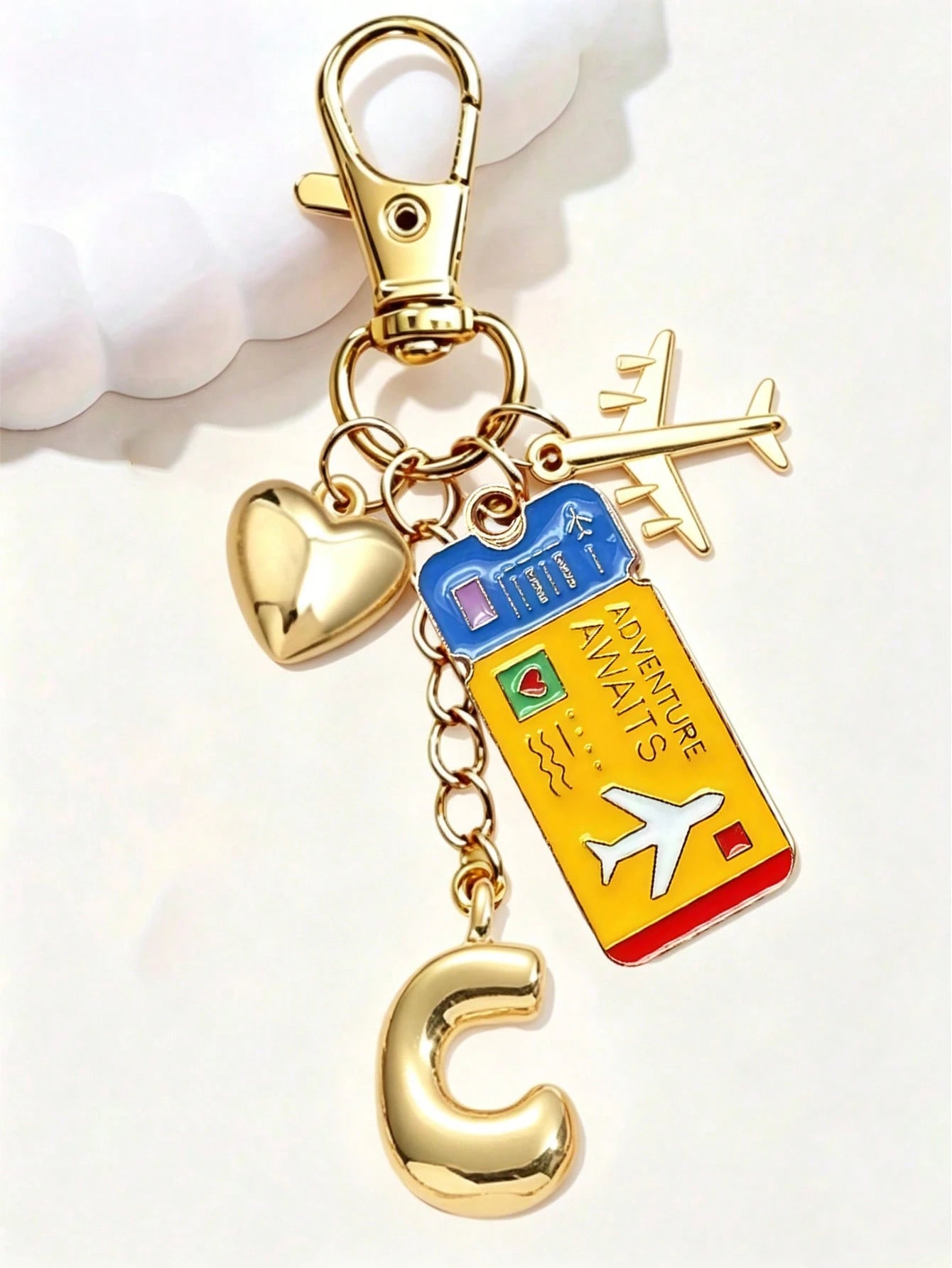 Gold Bubble Letter Personalized Airplane Travel Pendant- Perfect Gift For Pilots And Flight Attendants- Bag Charm- World Traveler Souvenir- Boarding Pass, Personalized Luggage Tag, Bag And Accesso
