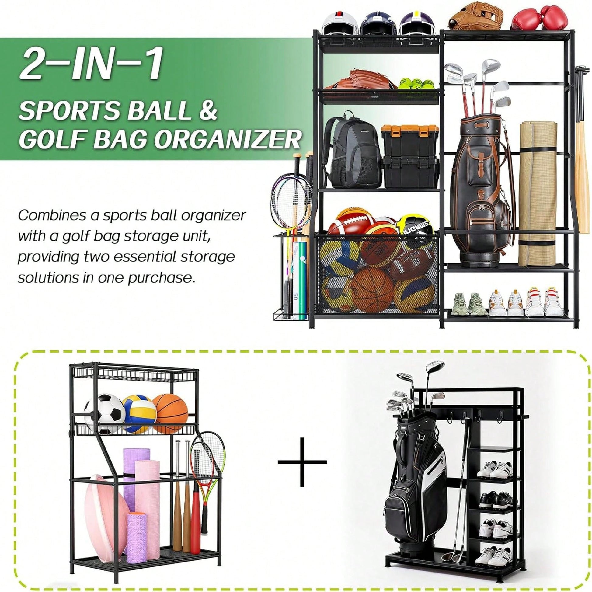 Golf Bag Storage Hooks Baskets For Garage Indoor