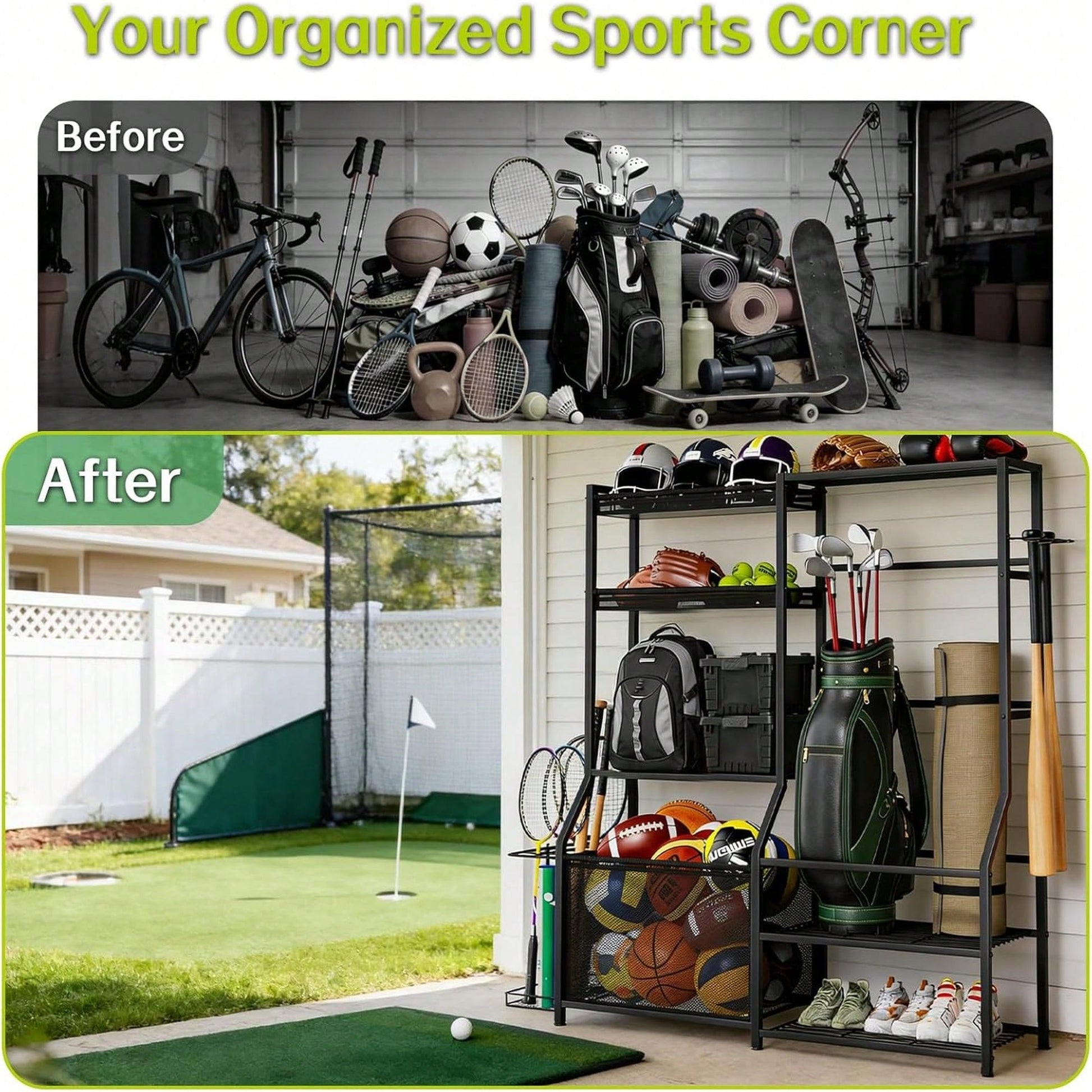 Golf Bag Storage Hooks Baskets For Garage Indoor