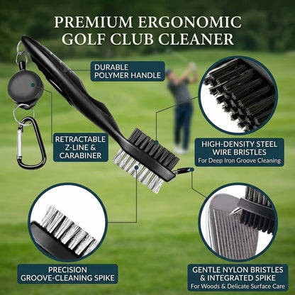 Golf Club Cleaning Kit, Professional Groove Brush With Retractable Cord And Clip, Microfiber Waffle Towel Set, Essential Golf Accessories