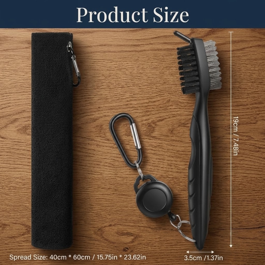 Golf Club Cleaning Kit, Professional Groove Brush With Retractable Cord And Clip, Microfiber Waffle Towel Set, Essential Golf Accessories
