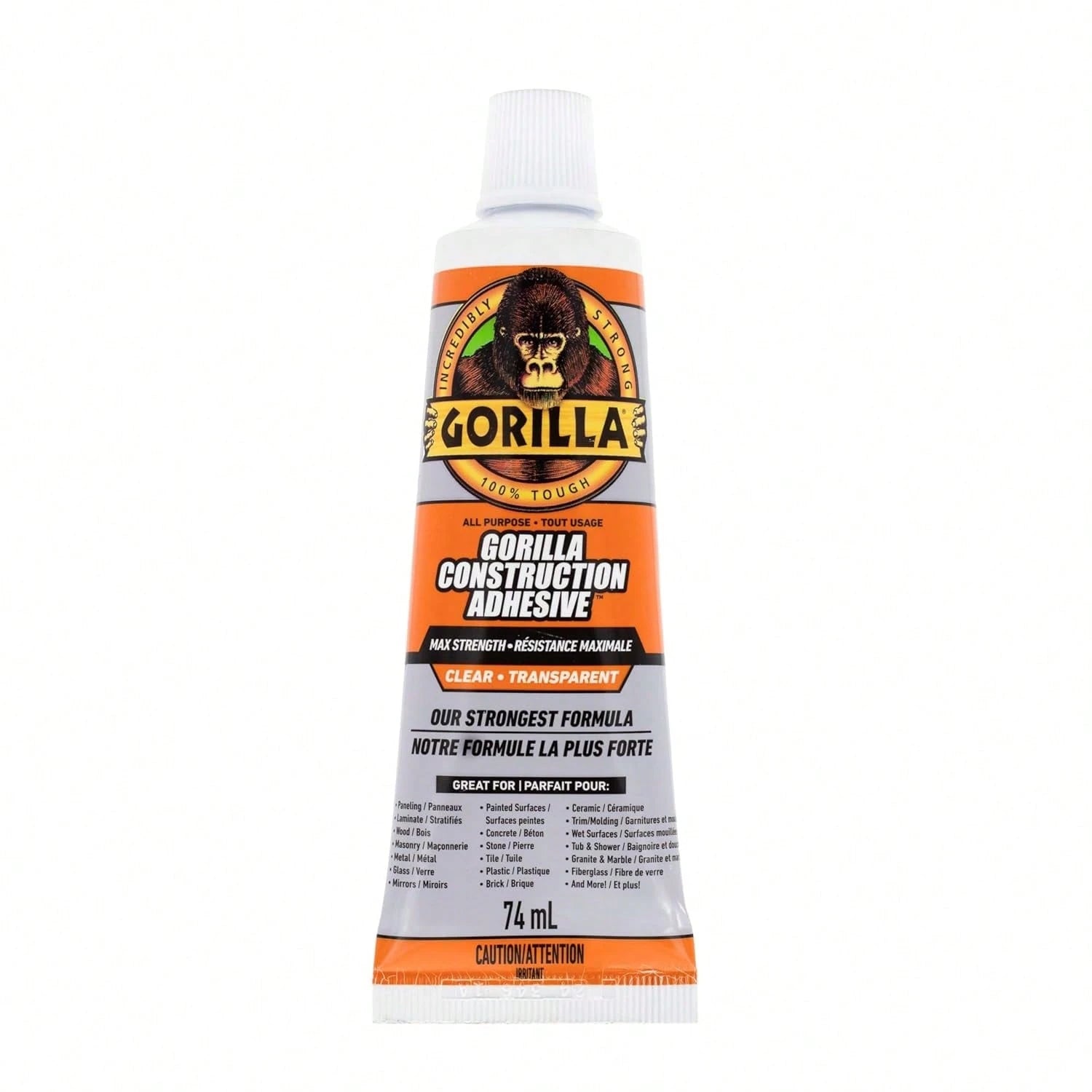 Gorilla Max Strength Construction Adhesive, Clear Glue, 2.5 Ounce Squeeze Tube (Pack Of 1)- Gap Filling And Waterproof