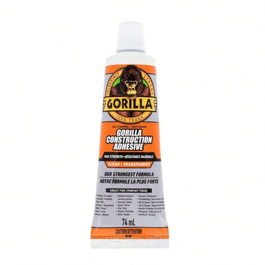 Gorilla Max Strength Construction Adhesive, Clear Glue, 2.5 Ounce Squeeze Tube (Pack Of 1)- Gap Filling And Waterproof
