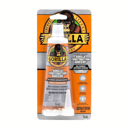 Gorilla Max Strength Construction Adhesive, Clear Glue, 2.5 Ounce Squeeze Tube (Pack Of 1)- Gap Filling And Waterproof