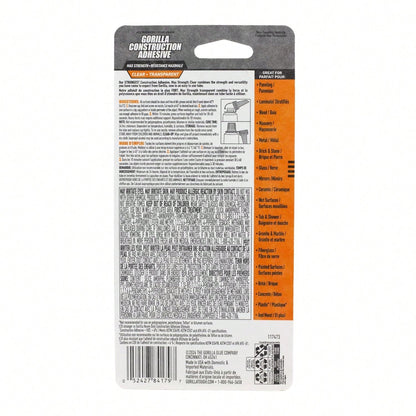 Gorilla Max Strength Construction Adhesive, Clear Glue, 2.5 Ounce Squeeze Tube (Pack Of 1)- Gap Filling And Waterproof
