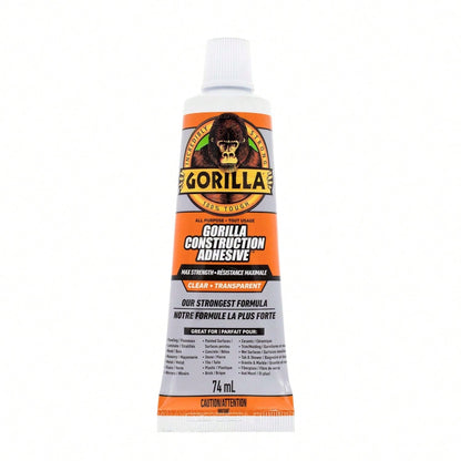 Gorilla Max Strength Construction Adhesive, Clear Glue, 2.5 Ounce Squeeze Tube (Pack Of 1)- Gap Filling And Waterproof
