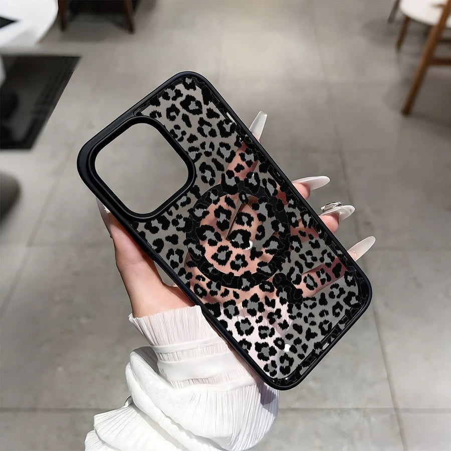 Gray And Black Leopard Print This MagSafe Magnetic Phone Case, Compatible With IPhone 17/Air/16/15/14/13/12 Pro/11/XS Plus Max/ S22/S23/S24/S26, Features A Stylish And Pattern Design. Available In A