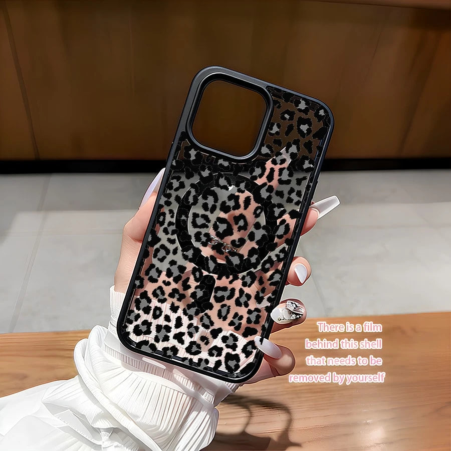 Gray And Black Leopard Print This MagSafe Magnetic Phone Case, Compatible With IPhone 17/Air/16/15/14/13/12 Pro/11/XS Plus Max/ S22/S23/S24/S26, Features A Stylish And Pattern Design. Available In A