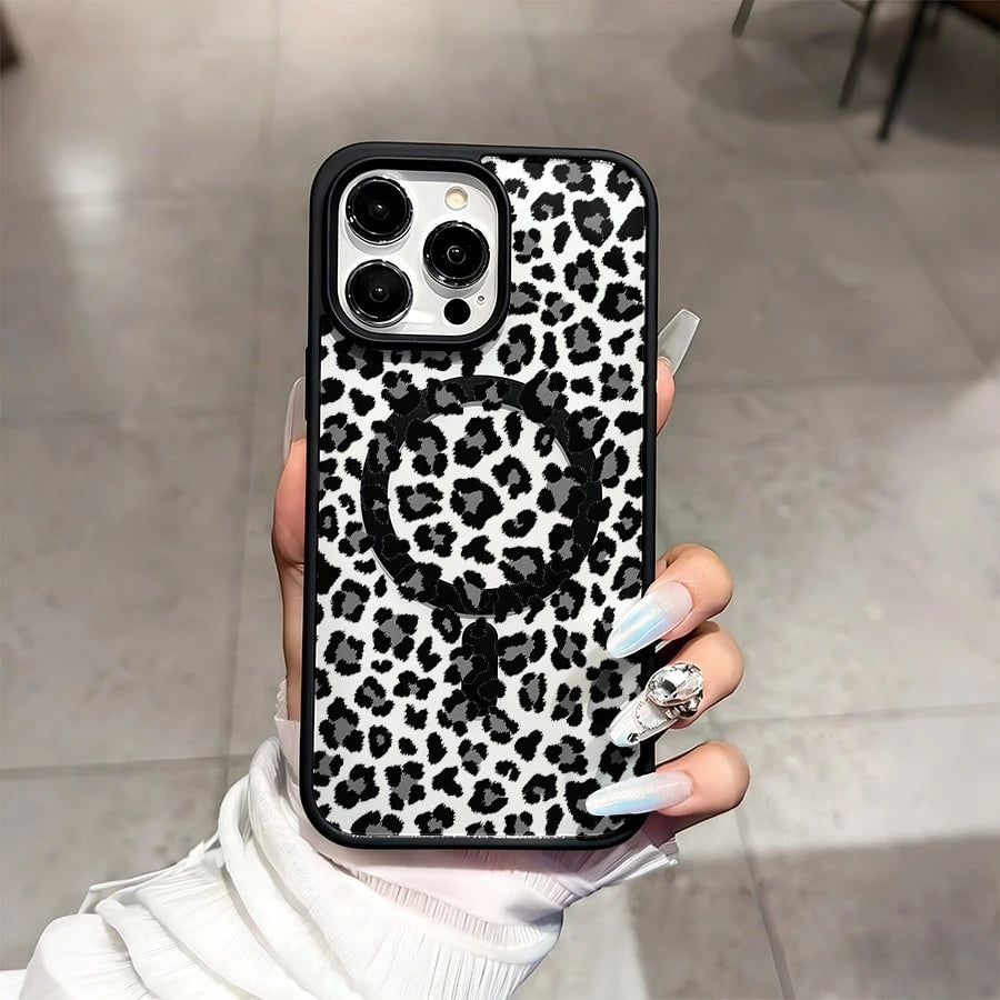 Gray And Black Leopard Print This MagSafe Magnetic Phone Case, Compatible With IPhone 17/Air/16/15/14/13/12 Pro/11/XS Plus Max/ S22/S23/S24/S26, Features A Stylish And Pattern Design. Available In A