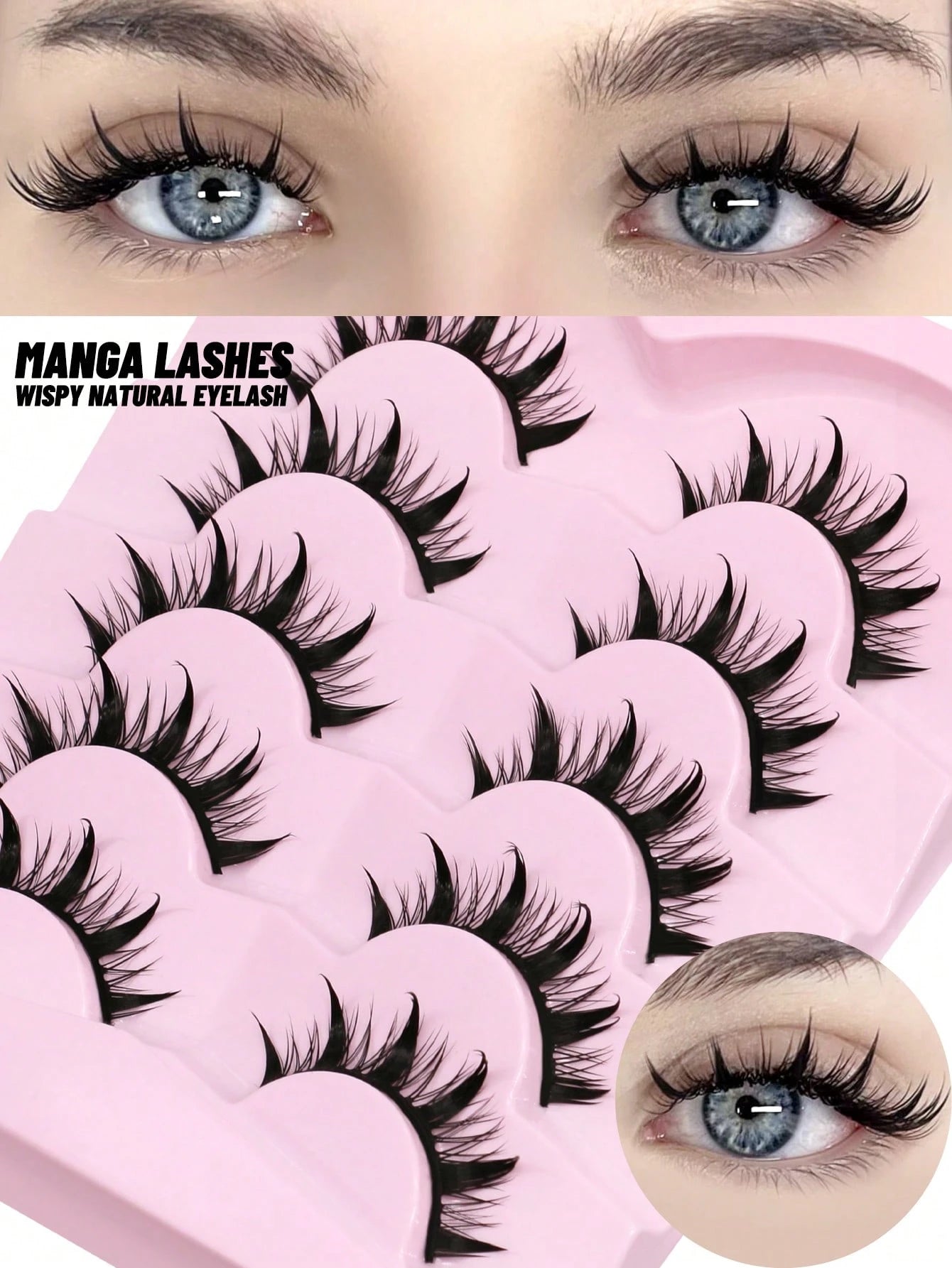 GROINNEYA 5 Pairs Manga Lashes Faux Mink Lashes Anime Lashes Natural Look Enlarged Double Eye Fake Lashes Cosplay Makeup Tool (5-S1) Strip Lashes, Lashes, Eyelashes, Fake Lashes