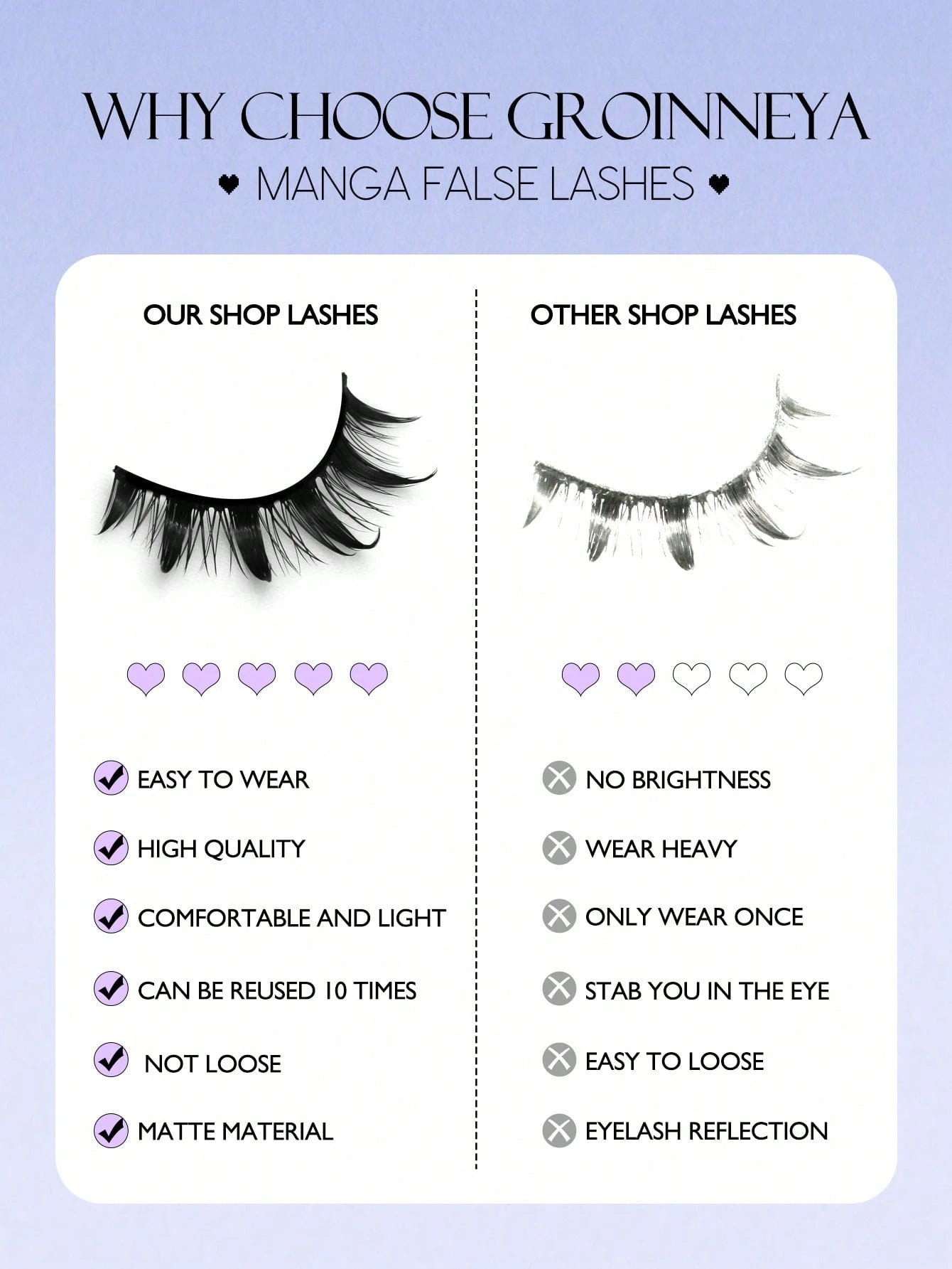 GROINNEYA 5 Pairs Manga Lashes Faux Mink Lashes Anime Lashes Natural Look Enlarged Double Eye Fake Lashes Cosplay Makeup Tool (5-S1) Strip Lashes, Lashes, Eyelashes, Fake Lashes