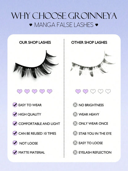 GROINNEYA 5 Pairs Manga Lashes Faux Mink Lashes Anime Lashes Natural Look Enlarged Double Eye Fake Lashes Cosplay Makeup Tool (5-S1) Strip Lashes, Lashes, Eyelashes, Fake Lashes