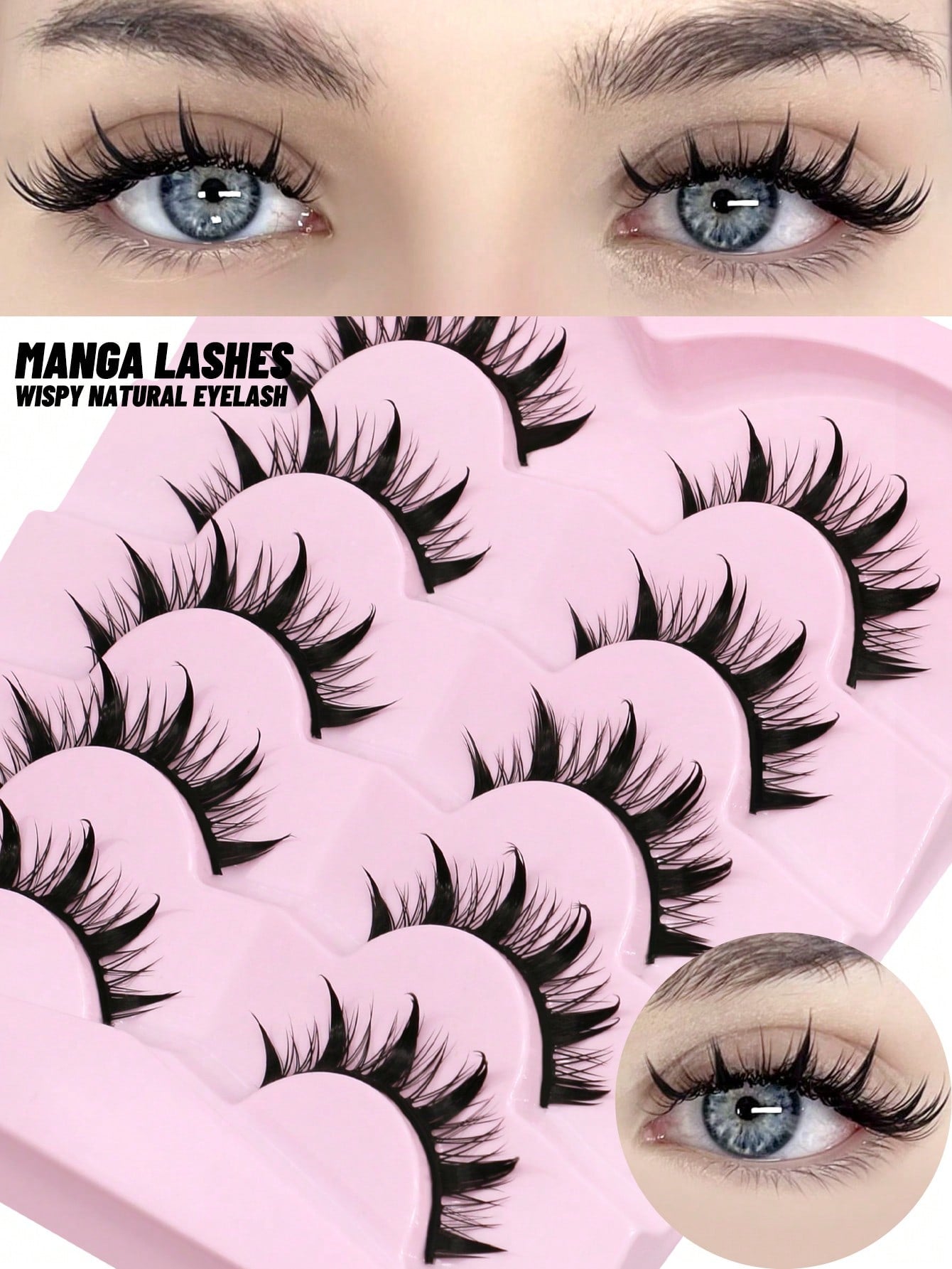 GROINNEYA 5 Pairs Manga Lashes Faux Mink Lashes Anime Lashes Natural Look Enlarged Double Eye Fake Lashes Cosplay Makeup Tool (5-S1) Strip Lashes, Lashes, Eyelashes, Fake Lashes