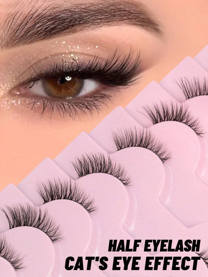 GROINNEYA 9 Pairs Half-Strip Transparent Band Cat Eye False Eyelashes, Short Soft 3D Mink Lashes For Natural Makeup (F29), Eyelash Extensions