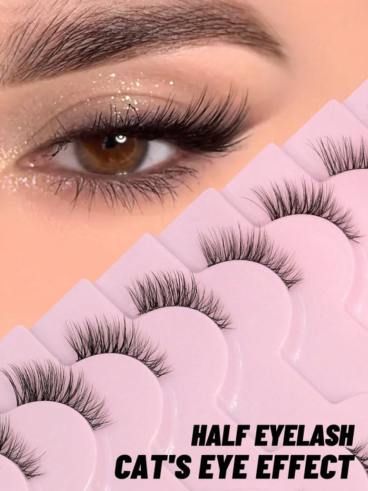 GROINNEYA 9 Pairs Half-Strip Transparent Band Cat Eye False Eyelashes, Short Soft 3D Mink Lashes For Natural Makeup (F29), Eyelash Extensions