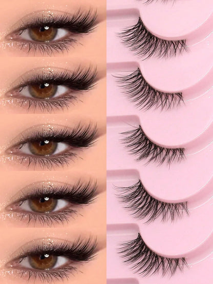 GROINNEYA 9 Pairs Half-Strip Transparent Band Cat Eye False Eyelashes, Short Soft 3D Mink Lashes For Natural Makeup (F29), Eyelash Extensions