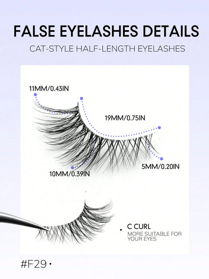 GROINNEYA 9 Pairs Half-Strip Transparent Band Cat Eye False Eyelashes, Short Soft 3D Mink Lashes For Natural Makeup (F29), Eyelash Extensions