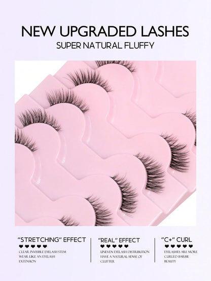 GROINNEYA 9 Pairs Half-Strip Transparent Band Cat Eye False Eyelashes, Short Soft 3D Mink Lashes For Natural Makeup (F29), Eyelash Extensions