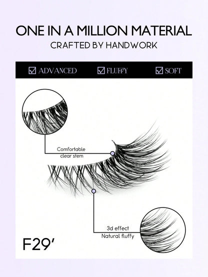 GROINNEYA 9 Pairs Half-Strip Transparent Band Cat Eye False Eyelashes, Short Soft 3D Mink Lashes For Natural Makeup (F29), Eyelash Extensions