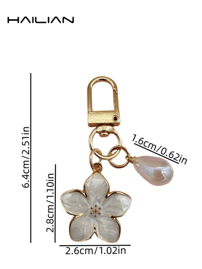 HAILIAN 1 Pc Alloy Material Sakura Shape Keychain, Lightweight And Elegant Sakura With Multi-Color Pearls, Suitable For Women As Daily Bag Accessory, Travel Accessory, Beach Accessory, Bag Charm, Car