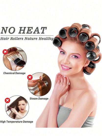 Hair Curlers With Clips, Self-Gripping Hair Curler, Suitable For Long/Medium/Short Hair And Bangs, DIY Hair Curling Tool (Includes 12 Large Curlers + 6 Clips)