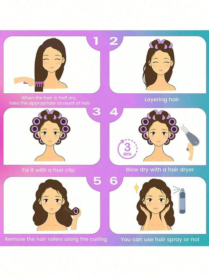 Hair Curlers With Clips, Self-Gripping Hair Curler, Suitable For Long/Medium/Short Hair And Bangs, DIY Hair Curling Tool (Includes 12 Large Curlers + 6 Clips)