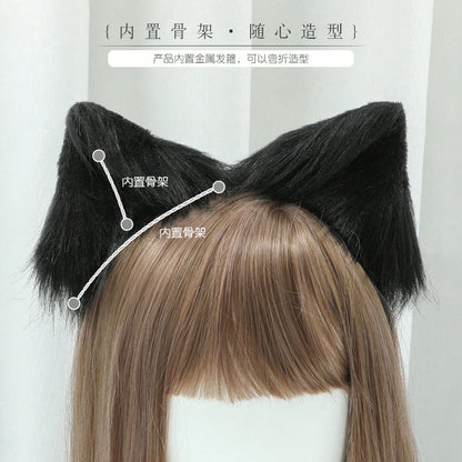 Halloween Japanese-Style Cat Ear Hairpin Handmade Realistic Fox Ears Cosplay Plush Cat Ear Animal Ear Headwear