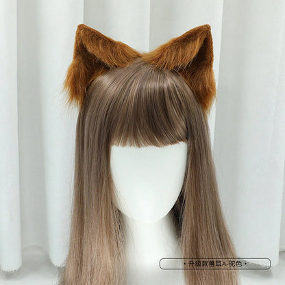 Halloween Japanese-Style Cat Ear Hairpin Handmade Realistic Fox Ears Cosplay Plush Cat Ear Animal Ear Headwear