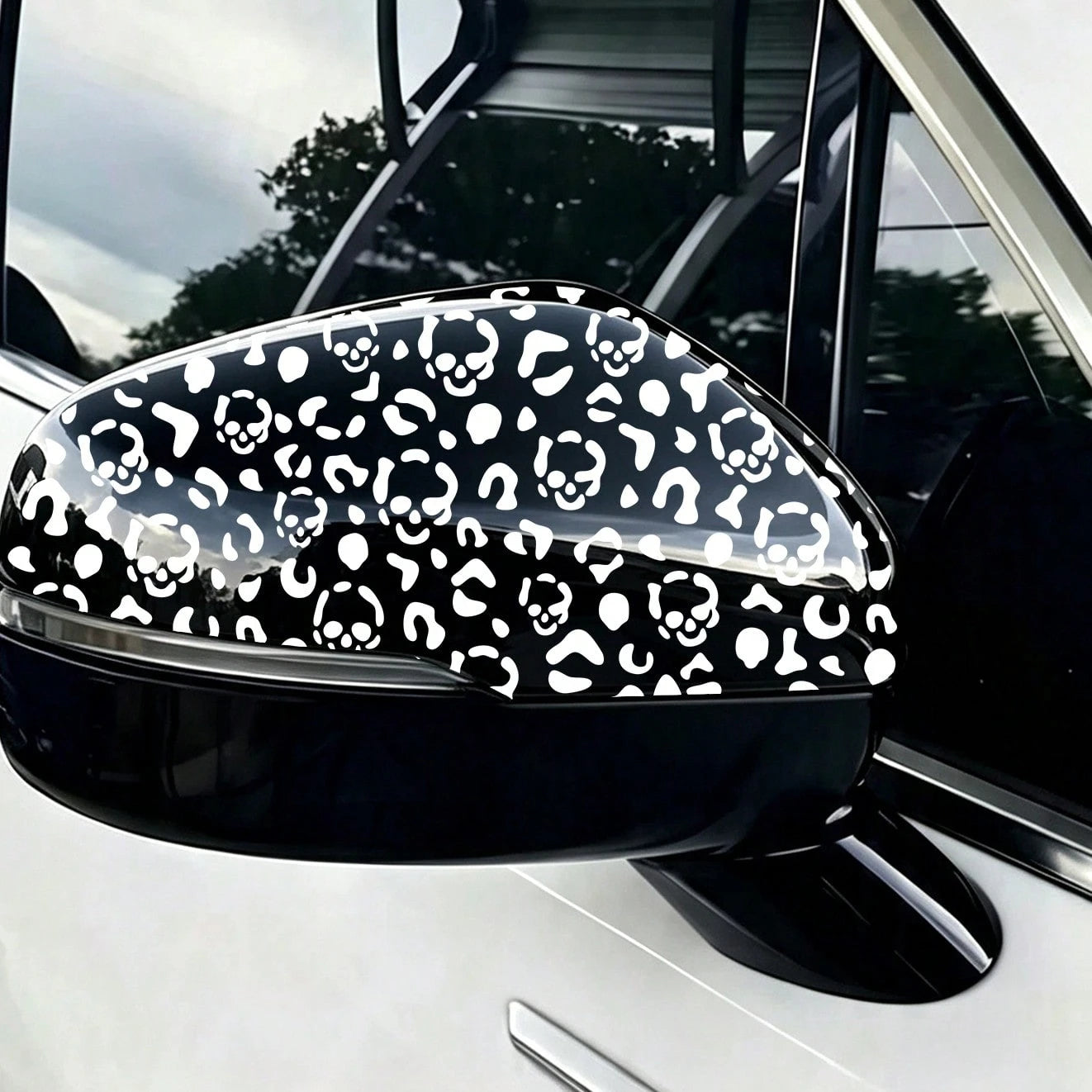 Halloween Skull Leopard Print Car Rearview Mirror Sticker, Waterproof PVC Auto Side Mirror Decal, Cute Pink Skeleton Leopard Pattern Car Decor, DIY Vehicle Exterior Accessories For Cars Trucks SUV