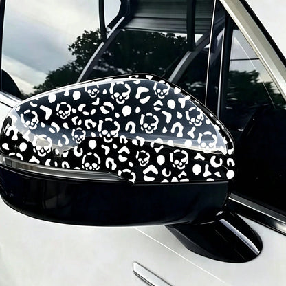 Halloween Skull Leopard Print Car Rearview Mirror Sticker, Waterproof PVC Auto Side Mirror Decal, Cute Pink Skeleton Leopard Pattern Car Decor, DIY Vehicle Exterior Accessories For Cars Trucks SUV