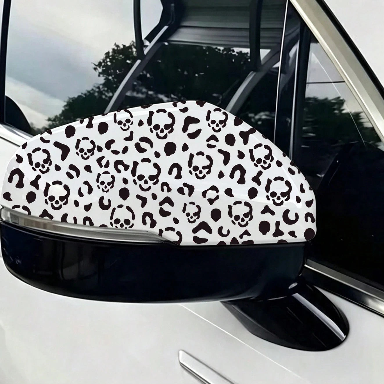 Halloween Skull Leopard Print Car Rearview Mirror Sticker, Waterproof PVC Auto Side Mirror Decal, Cute Pink Skeleton Leopard Pattern Car Decor, DIY Vehicle Exterior Accessories For Cars Trucks SUV