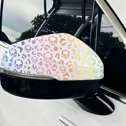 Halloween Skull Leopard Print Car Rearview Mirror Sticker, Waterproof PVC Auto Side Mirror Decal, Cute Pink Skeleton Leopard Pattern Car Decor, DIY Vehicle Exterior Accessories For Cars Trucks SUV