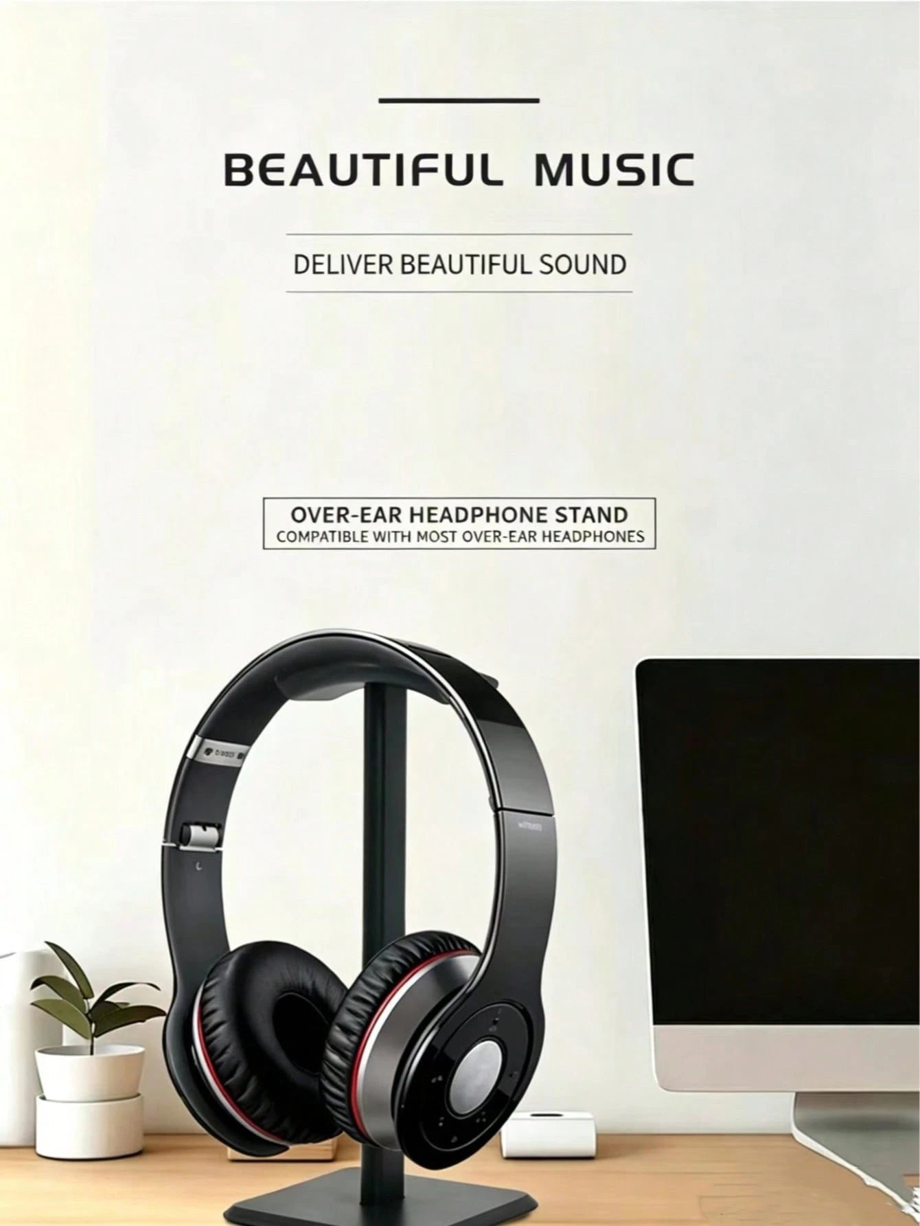 Headphone Stand, Solid Anti-Slip Base, Aluminum Bracket, Fits All Over-Ear Headphones