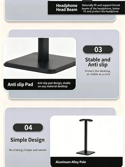 Headphone Stand, Solid Anti-Slip Base, Aluminum Bracket, Fits All Over-Ear Headphones