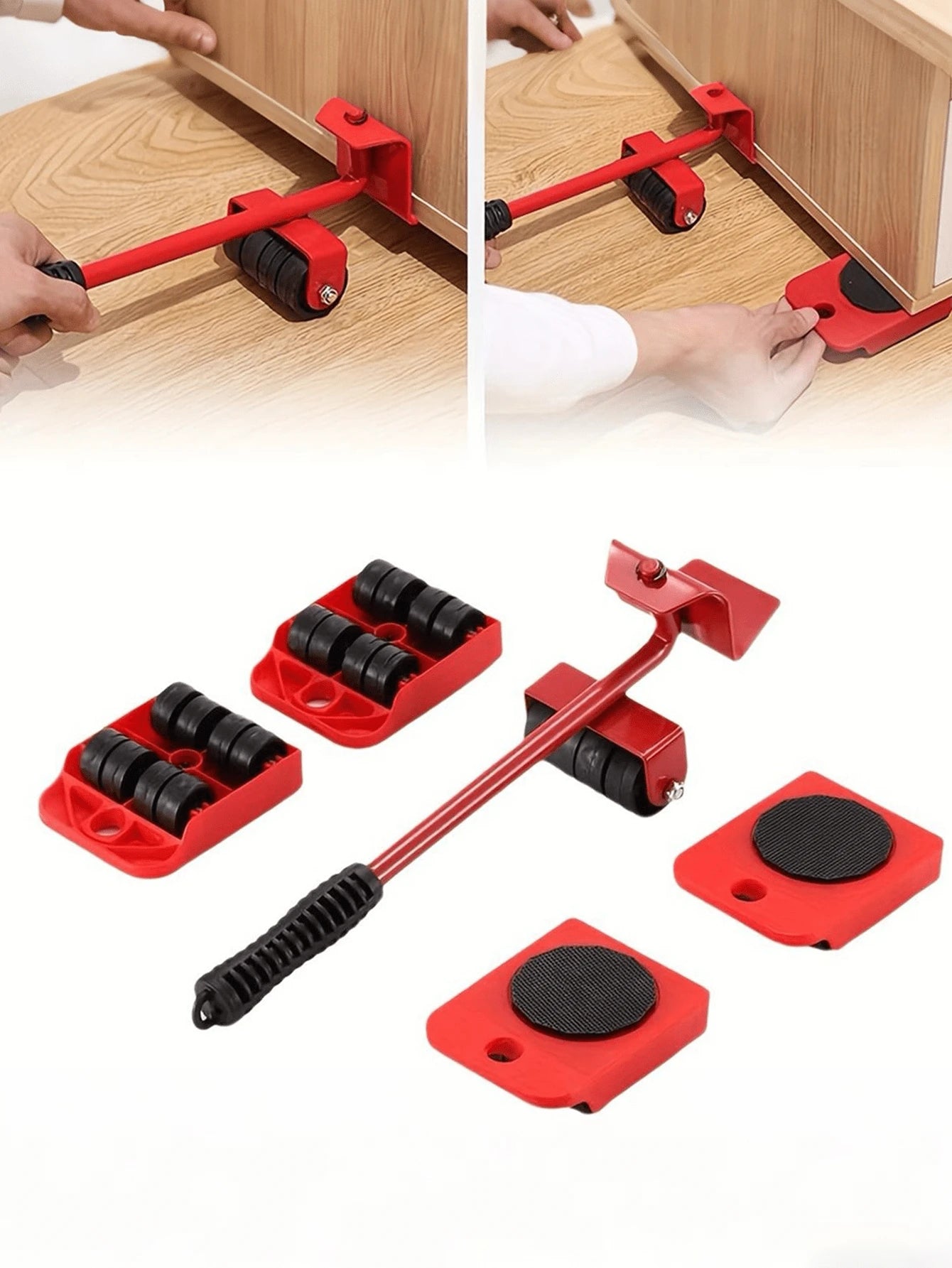 Heavy Duty Furniture Moving Pulley 5-Piece Set – Up To 220 Lbs Moover With Omnidirectional Pulley And Furniture Lifter Tool – Durable, Non-Scratching Design – Smooth Glide System That Protects Floors