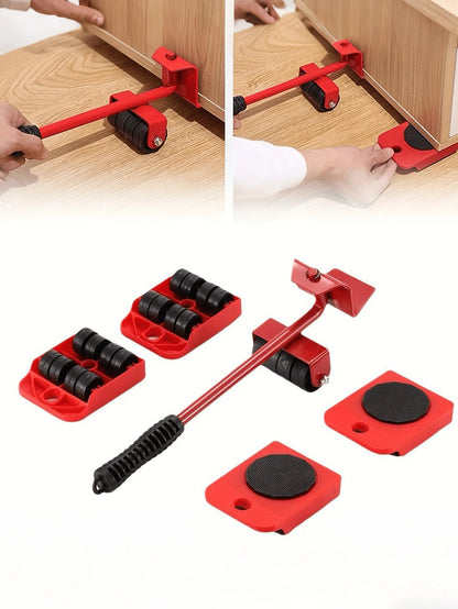 Heavy Duty Furniture Moving Pulley 5-Piece Set – Up To 220 Lbs Moover With Omnidirectional Pulley And Furniture Lifter Tool – Durable, Non-Scratching Design – Smooth Glide System That Protects Floors
