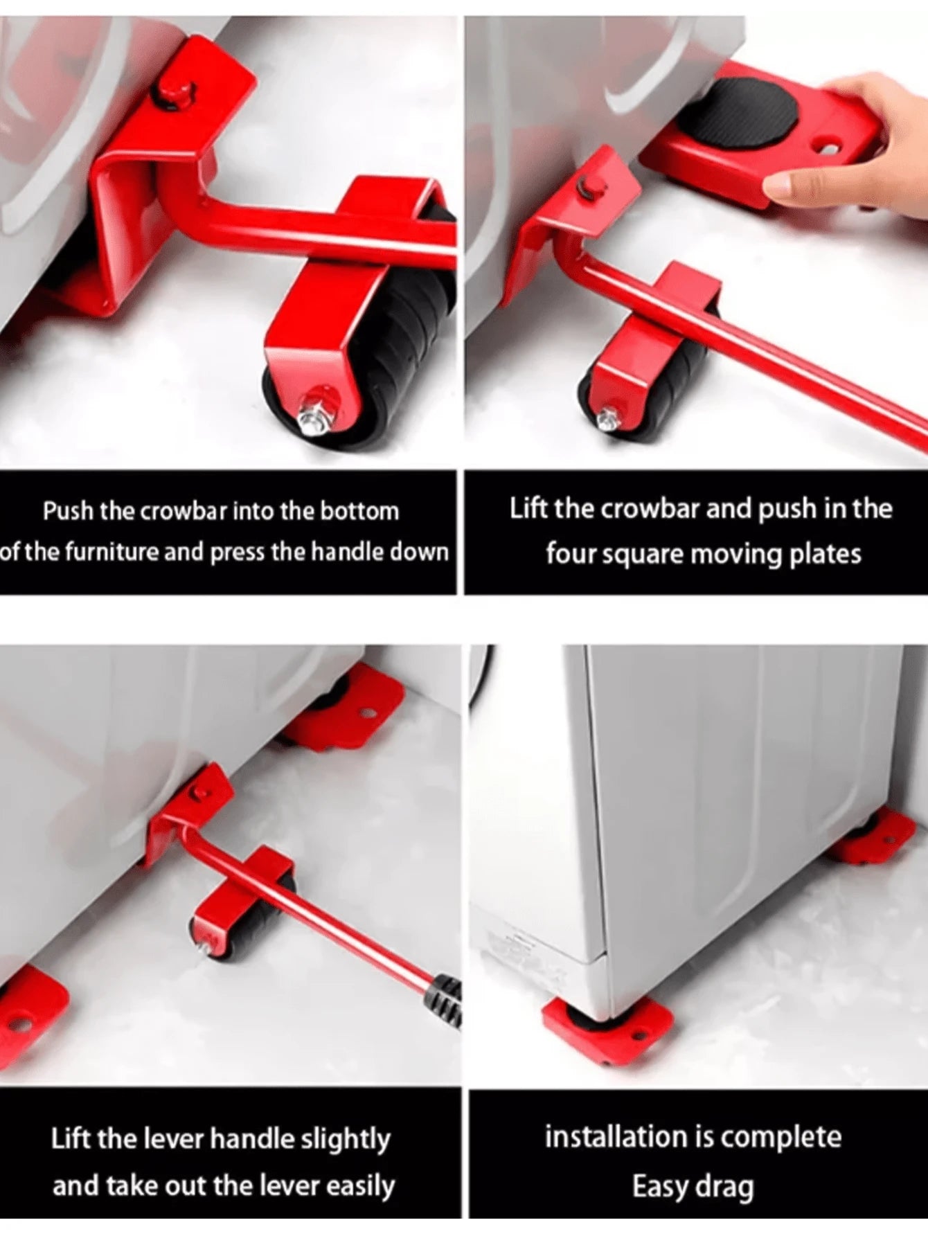 Heavy Duty Furniture Moving Pulley 5-Piece Set – Up To 220 Lbs Moover With Omnidirectional Pulley And Furniture Lifter Tool – Durable, Non-Scratching Design – Smooth Glide System That Protects Floors
