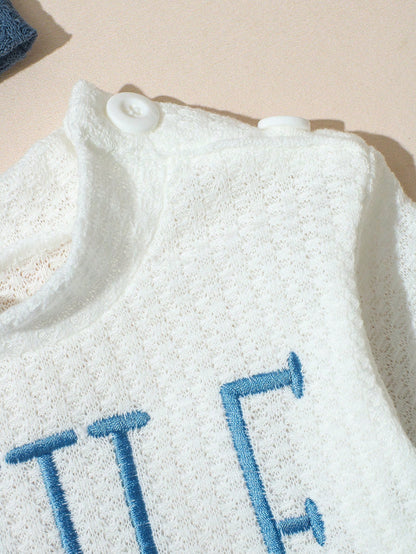 HELLO Letter Embroidered Newborn Photography Outfit, Baby Boys/Girls Top, Pants, Hat 3pcs Set, Infant 1 Month To 100 Days Studio Photo Shoot Clothing