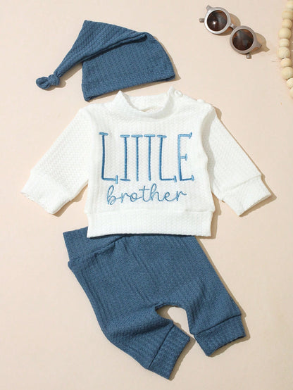 HELLO Letter Embroidered Newborn Photography Outfit, Baby Boys/Girls Top, Pants, Hat 3pcs Set, Infant 1 Month To 100 Days Studio Photo Shoot Clothing