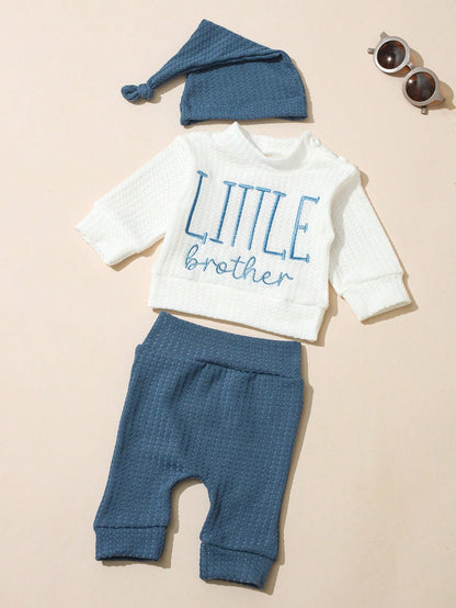 HELLO Letter Embroidered Newborn Photography Outfit, Baby Boys/Girls Top, Pants, Hat 3pcs Set, Infant 1 Month To 100 Days Studio Photo Shoot Clothing