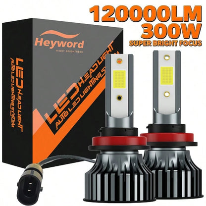 Heyword 2pcs LED Car Headlights 9005 9006 H13 H11 H7 H4 H1 High/Low Beam Combo, 75,000 Lumens, 800% Brightness Increase, 6500K White Light, CANBUS, Quiet Fan, High Brightness COB CSP Chip, Plug And Pl