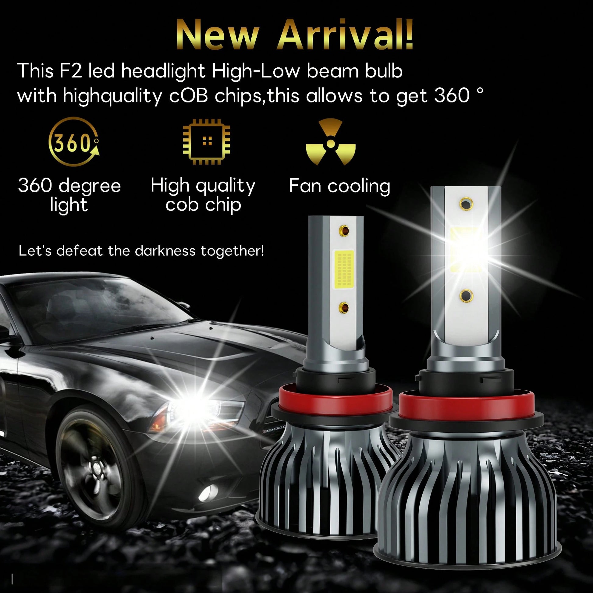 Heyword 2pcs LED Car Headlights 9005 9006 H13 H11 H7 H4 H1 High/Low Beam Combo, 75,000 Lumens, 800% Brightness Increase, 6500K White Light, CANBUS, Quiet Fan, High Brightness COB CSP Chip, Plug And Pl
