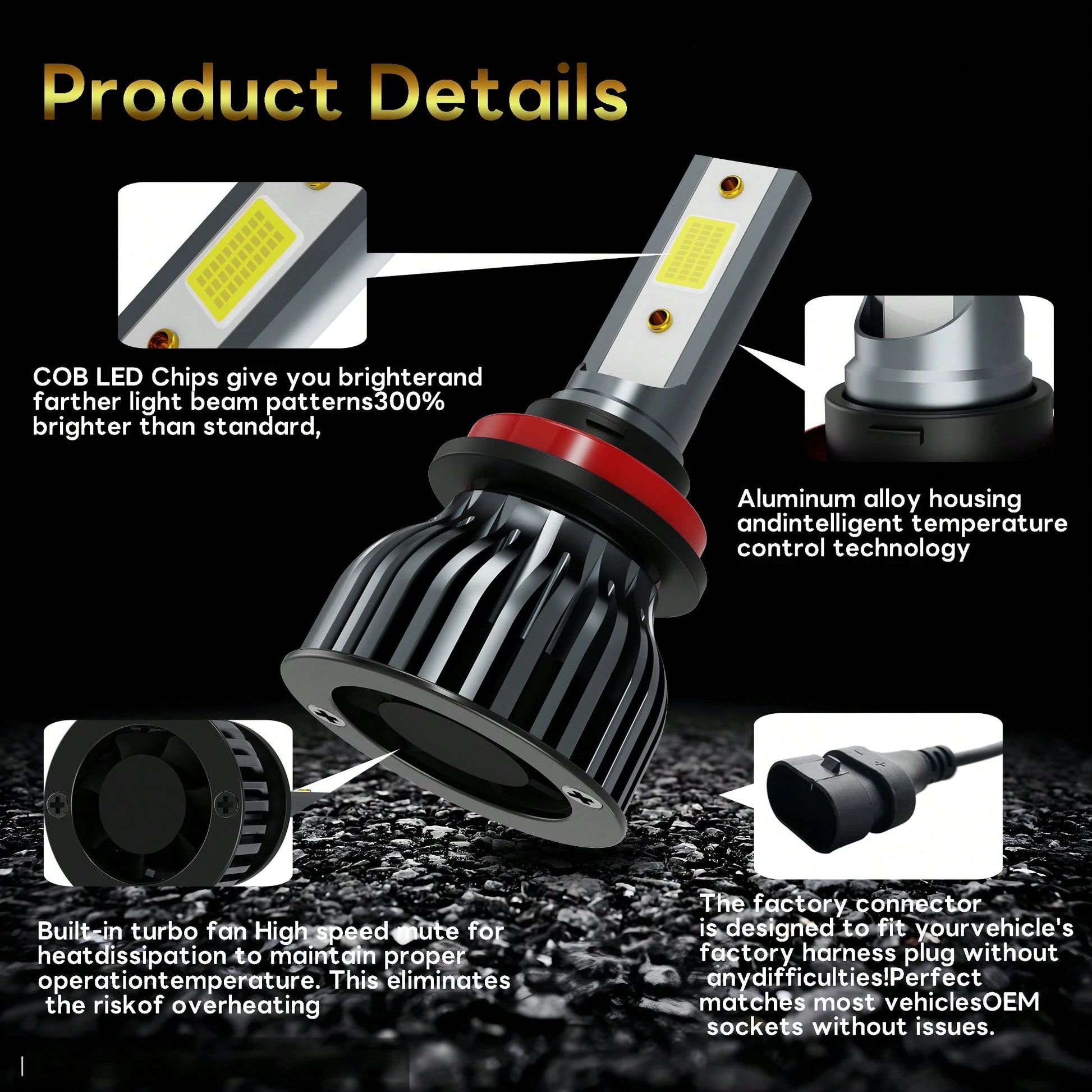Heyword 2pcs LED Car Headlights 9005 9006 H13 H11 H7 H4 H1 High/Low Beam Combo, 75,000 Lumens, 800% Brightness Increase, 6500K White Light, CANBUS, Quiet Fan, High Brightness COB CSP Chip, Plug And Pl