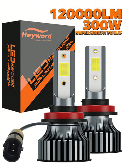 Heyword 2pcs LED Car Headlights 9005 9006 H13 H11 H7 H4 H1 High/Low Beam Combo, 75,000 Lumens, 800% Brightness Increase, 6500K White Light, CANBUS, Quiet Fan, High Brightness COB CSP Chip, Plug And Pl