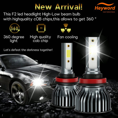Heyword 2pcs LED Headlights, Compatible With H1, H4, H7, H11, 9005/HB3, 9006/HB4 Models, 30,000 Lumens Brightness, 300W Power, Can Be Used As Fog Lights. High And Low Beam Are Both White Bulbs, 6000K